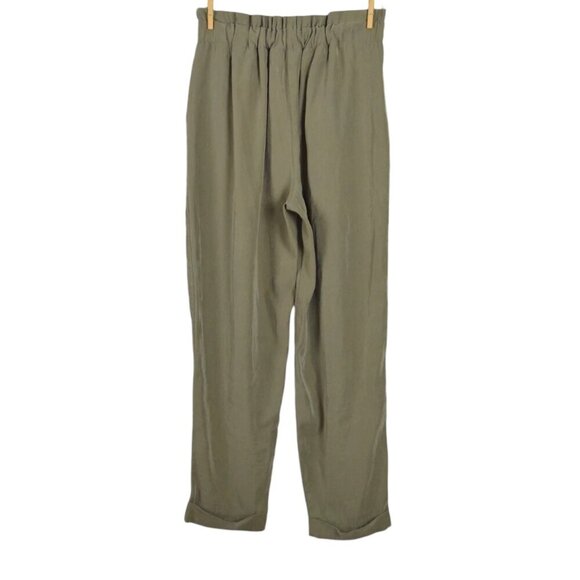 ZARA KHAKI GREEN ELASTIC BUTTON CROPPED PANTS - Picture 5 of 8